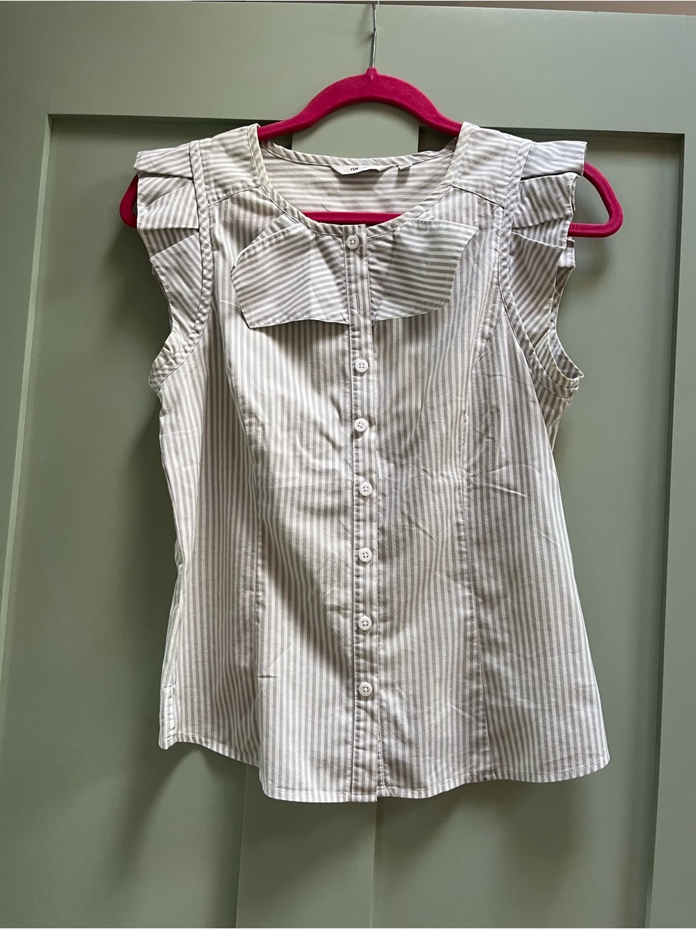 Cue Sleeveless Striped Button-Front Blouse - White & Light Gray